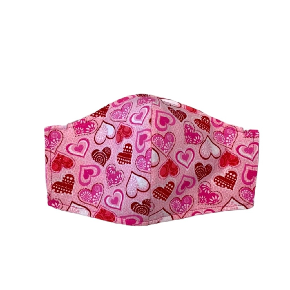 HANDMADE Pink Red Valentines Heart Face Mask